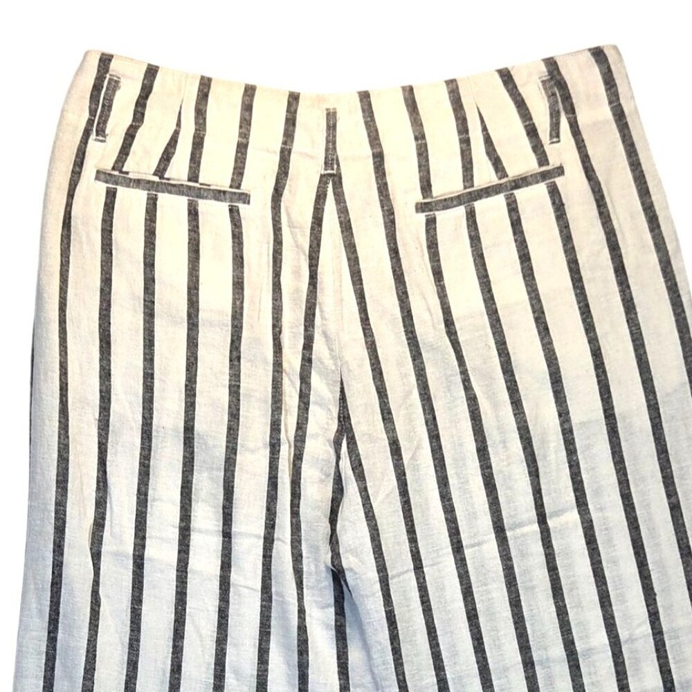 Sanctuary Inland White Black Striped Wide Leg Cropped Linen Coastal Pants 32 NWT - Picture 5 of 10